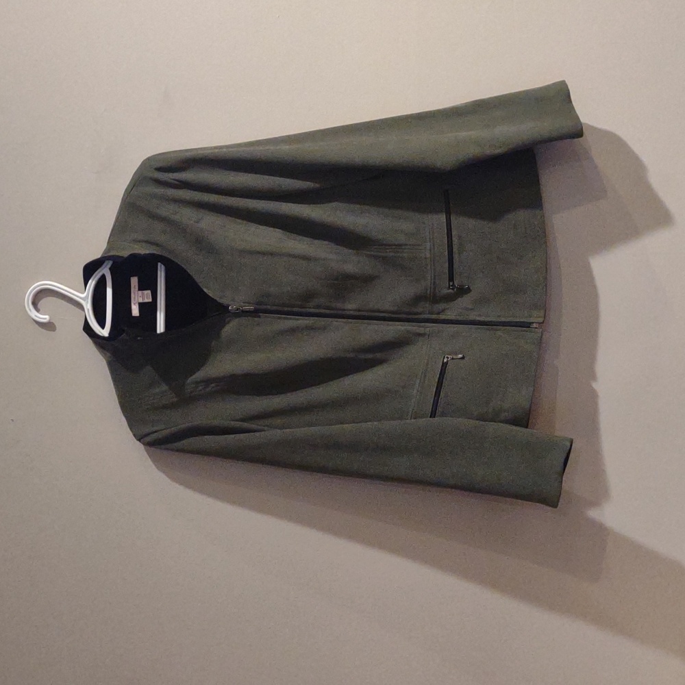 JM Collection Women's 8 Olive Green Lightweight‎ Full Zip Faux Suede Jacket